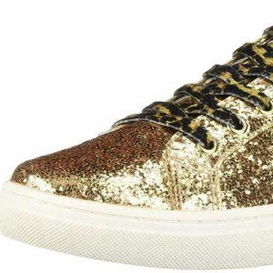 Skechers Women's Goldie-Smooth Crush Coated Glitter Leopard Lace Fashion Sneaker